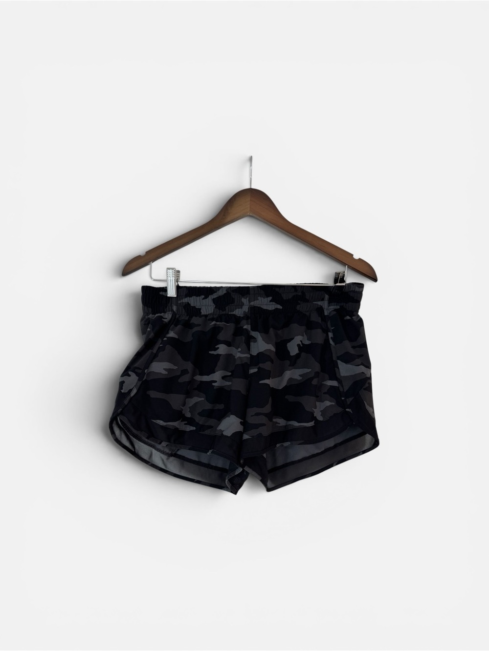 Athleta Black & Charcoal Camo Running Shorts